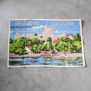 Vintage Windsor Castle Round Tower Linen Wall Hanging 31x20 Irish Cabin Linens